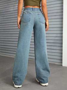 Distressed Wide Leg Jeans with Pockets