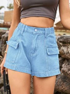 High Waist Denim Shorts with Pockets