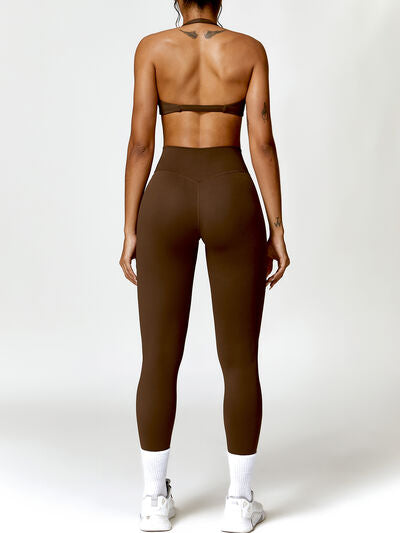 Twisted Halter Neck Bra and High Waist Leggings Active Set